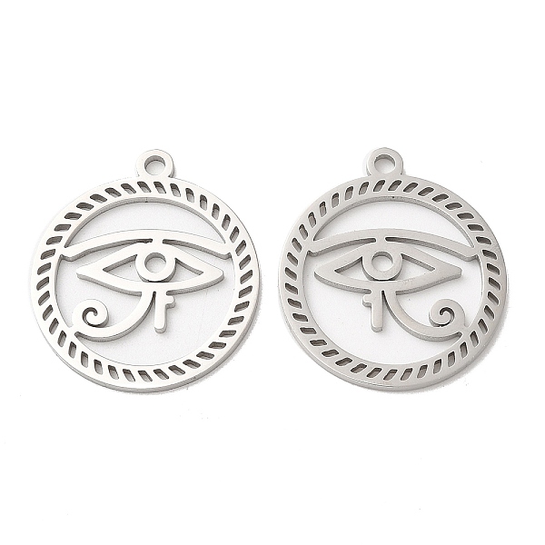 

PandaHall 304 Stainless Steel Pendants, Flat Round with Eye of Horus Charm, Stainless Steel Color, 28x24.5x1.5mm, Hole: 2mm 304 Stainless...