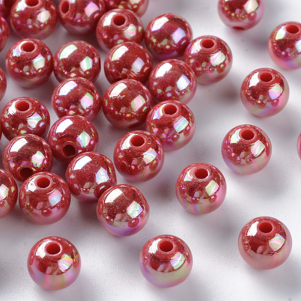 

PandaHall Opaque Acrylic Beads, AB Color Plated, Round, FireBrick, 8x7mm, Hole: 2mm, about 1745pcs/500g Acrylic Round Red