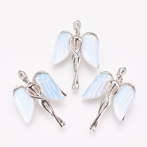 

PandaHall Opalite Pendants, with Brass Findings, Angel, Platinum, 34x23x8mm, Hole: 3x5mm Opalite Angel & Fairy