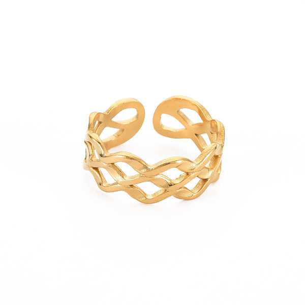 

PandaHall Ion Plating(IP) 304 Stainless Steel Rhombus Hollow Open Cuff Ring for Women, Nickel Free, Real 18K Gold Plated, US Size 6 3/4...