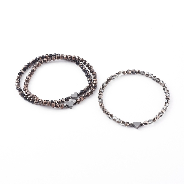 

PandaHall Electroplate Faceted Round Glass Beaded Bracelets, with Brass Heart Beads, Mixed Color, Inner Diameter: 2-3/8 inch(6.1cm)..., Multicolor