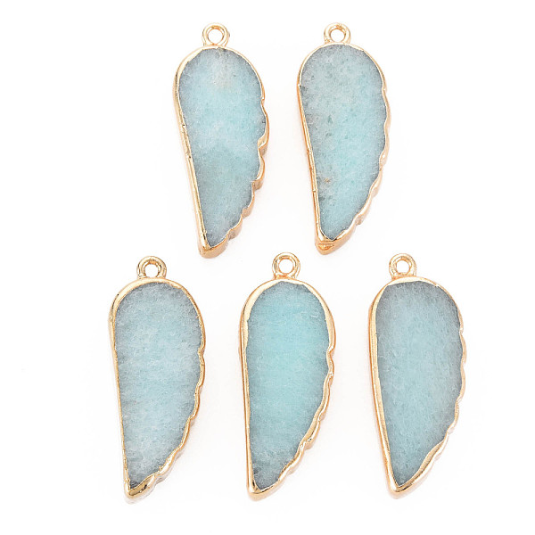 

PandaHall Natural Agate Pendants, with Light Gold Plated Iron Findings, Wing, Dyed & Heated, Pale Turquoise, 33~33.5x12~13x5~6mm, Hole...