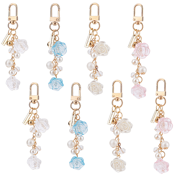 

PandaHall Olycraft 8Pcs 4 Colors Rose Pearl Bead Resin Pendant Decoration, with Alloy Swivel Clasp, for Keychain Earphone Bag Pendant..., Multicolor