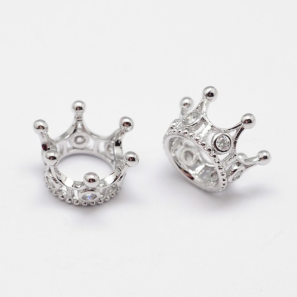 

PandaHall Crown Brass Micro Pave Grade AAA Cubic Zirconia Large Hole Beads, Cadmium Free & Nickel Free & Lead Free, Platinum, 13x8mm, Hole...