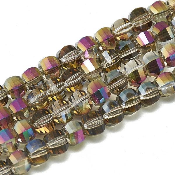 

PandaHall Electroplate Glass Beads Strands, Rainbow Plated, Faceted, Round, Dark Goldenrod, 6x5x5mm, Hole: 1mm, about 95~96pcs/strand, 17.20..., Gold