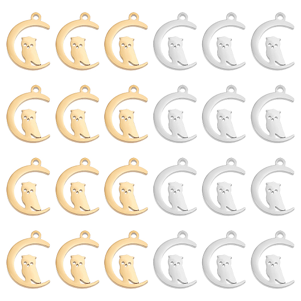

PandaHall DICOSMETIC 40Pcs 2 Colors Stainless Steel Owl Charms Golden Color Moon with Owl Charm Pendant Animal Pendant for Necklace...