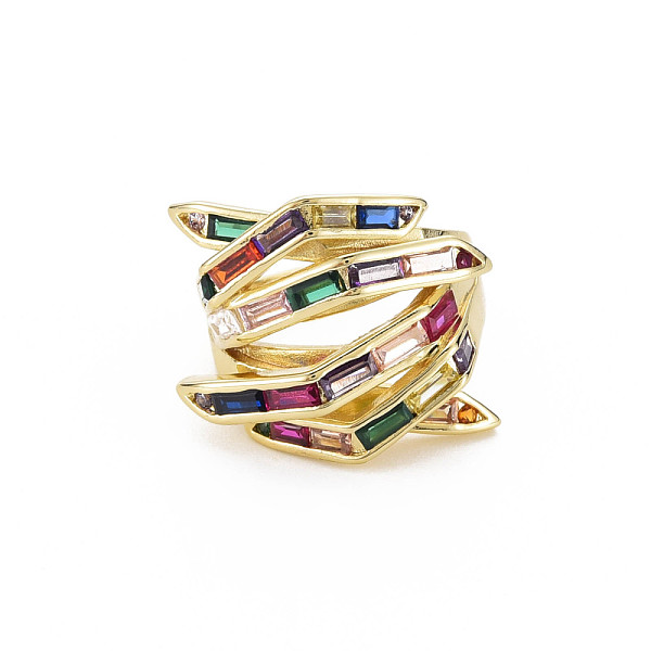 

PandaHall Hug Hand Fingers Cubic Zirconia Cuff Ring, Real 18K Gold Plated Brass Open Ring for Women, Nickel Free, Colorful, US Size 6...