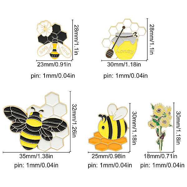 

PandaHall SUNNYCLUE 1 Box 5PCS 5 Styles Alloy Enamel Bee Pin Gold Flower Enamel Pins Honeybee Cartoon Jewelry Badges Brooches Pins for..., Multicolor