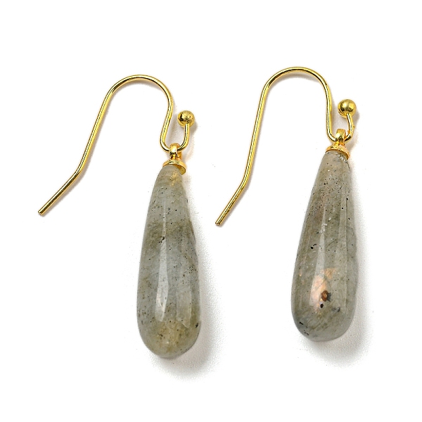 

PandaHall Ion Plating(IP) Natural Labradorite Dangle Earring, with Brass Earring Hook, Teardrop, 34~36x7~7.5mm Labradorite Teardrop