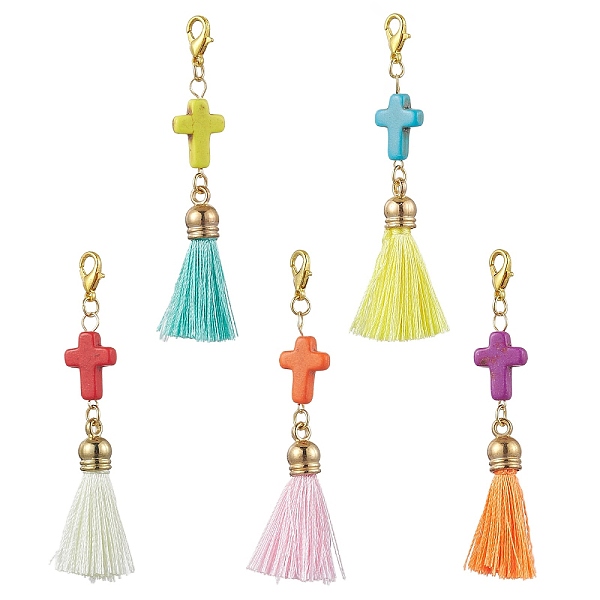 10Pcs Cross Synthetic Magnesite Pendant Decoration-image-HJEW-JM02596-S-en