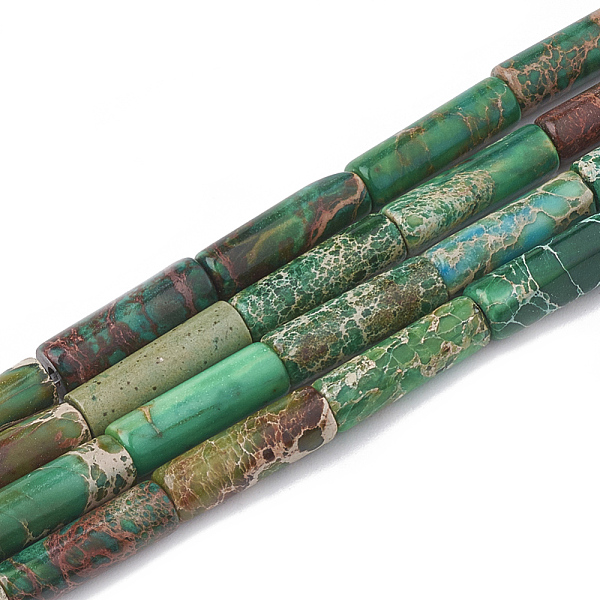 

PandaHall Natural Imperial Jasper Beads Strands, Dyed, Column, Green, 12~13x4~4.5mm, Hole: 1~1.2mm, about 30pcs/strand, 15.9 inch Imperial...