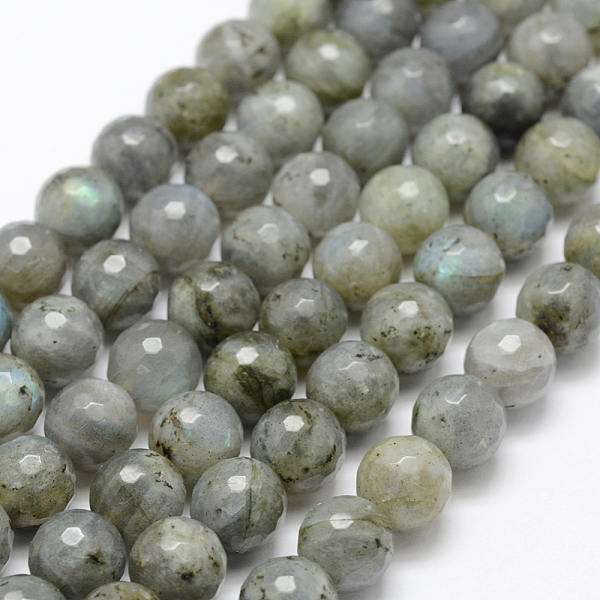PandaHall Natural Labradorite Beads Strands, Round, Faceted, 10mm, Hole: 1mm, about 39pcs/strand, 15.1 inch(38.5cm) Labradorite Round