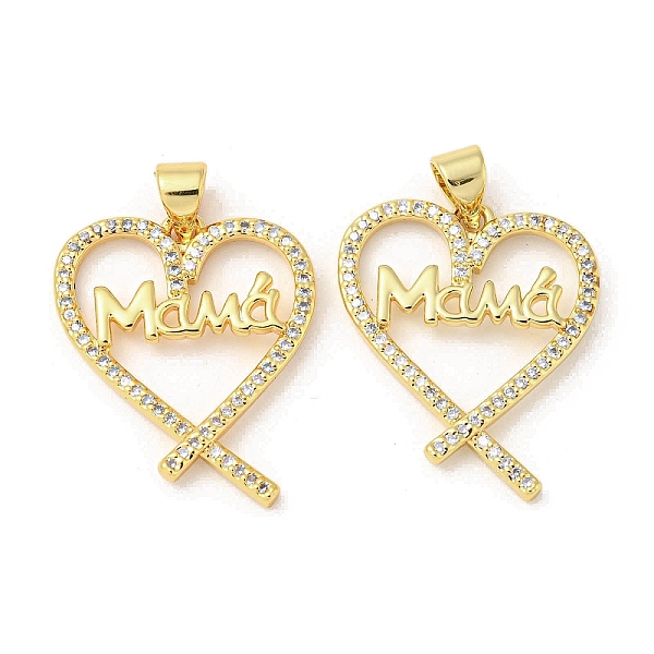 

PandaHall Mother's Day Theme Rack Plating Brass Micro Pave Cubic Zirconia Pendants, Long-Lasting Plated, Lead Free & Cadmium Free, Heart and..., Clear