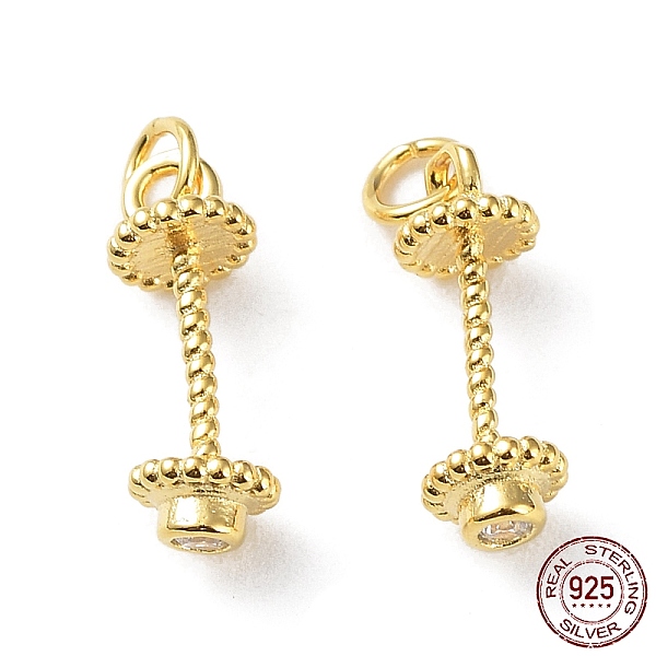 

PandaHall 925 Sterling Silver with Clear Cubic Zirconia Charms, Weightlifting Barbell Charm, Real 18K Gold Plated, 11x4mm, Hole: 2mm...