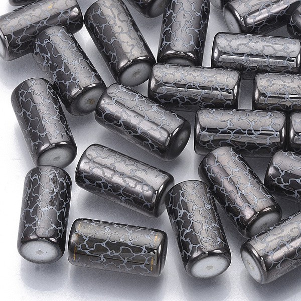 

PandaHall Electroplate Glass Beads, Column with Vine Pattern, Gray, 20x10mm, Hole: 1.2mm, about 50pcs/bag Glass Flower Gray