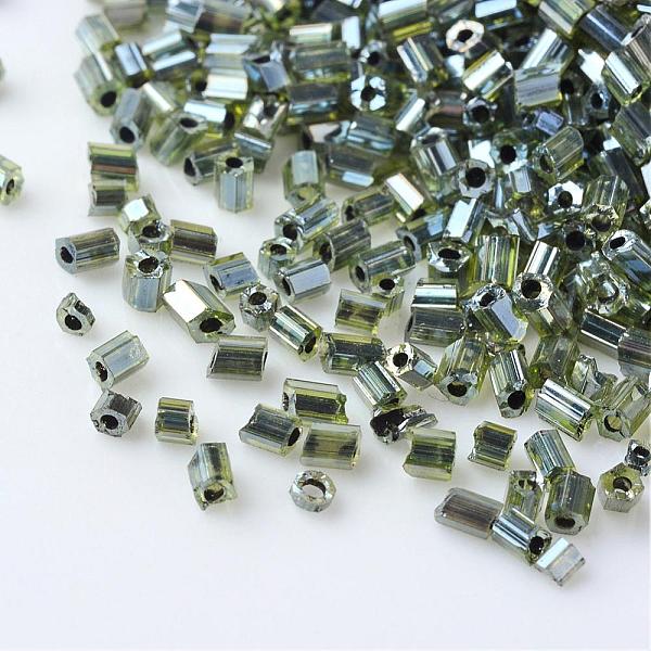 

PandaHall Transparent Two Cut Glass Seed Beads, Inside Color Lustered, Round Hole, Hexagon, Olive Drab, 2~6x2mm, Hole: 0.5mm, about..., Green