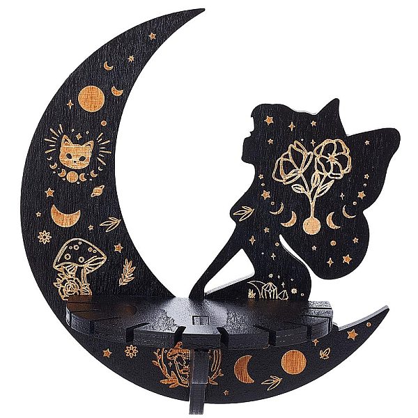 

PandaHall CREATCABIN Crystal Display Shelf Wooden Crystal Wall Shelves Moon Elfin Floating Holder Storage Shelf Altar Witchy Stuff for Stone...