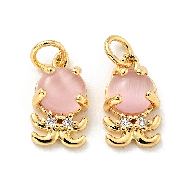 

PandaHall Eco-friendly Brass Micro Pave Clear Cubic Zirconia Pendants, with Cat Eye and Jump Ring, Cadmium Free & Lead Free, Octopus, Real..., Pink