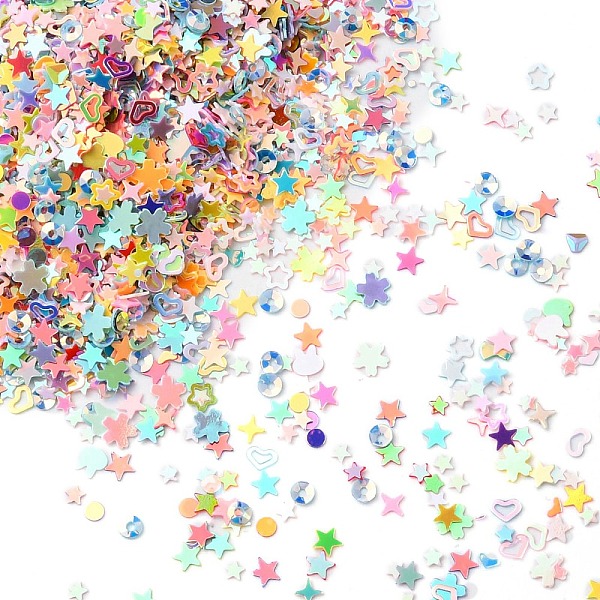 

PandaHall Plastic Sequins Beads, Golden Sheen, Sewing Craft Decoration, Sakura/Heart/Star, Mixed Color, 1.5~4x3~5x0.2~0.3mm, about..., Multicolor