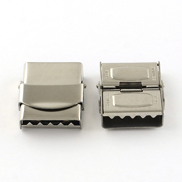 

PandaHall Smooth Surface 201 Stainless Steel Watch Band Clasps, Stainless Steel Color, 25x21x8mm, Hole: 18x4mm 201 Stainless Steel