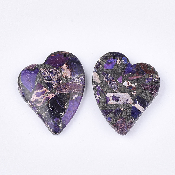 

PandaHall Synthetic Gold Line Regalite/Imperial Jasper/Sea Sediment Jasper Pendants, Dyed, Heart, Dark Orchid, 39.5x35x6.5mm, Hole: 1.4mm..., Purple