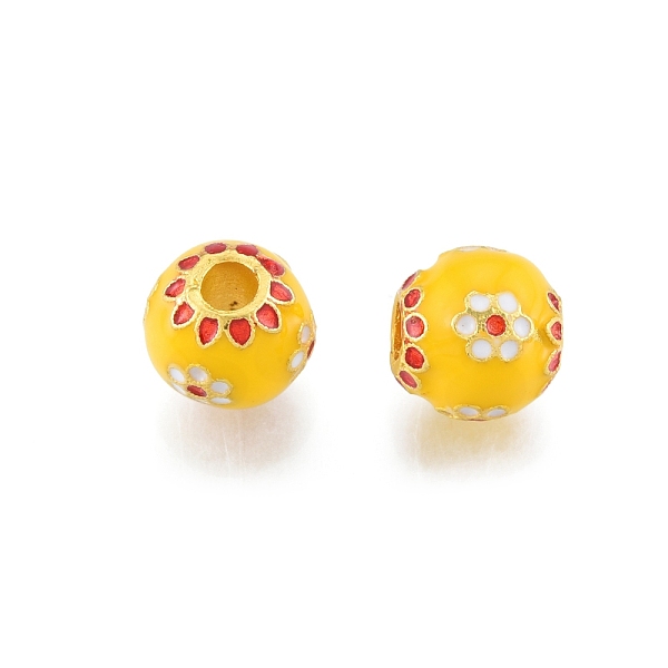 

PandaHall Alloy Enamel Beads, Matte Gold Color, Rondelle with Flower, Yellow, 9~9.5x9mm, Hole: 3mm Alloy+Enamel Rondelle Yellow