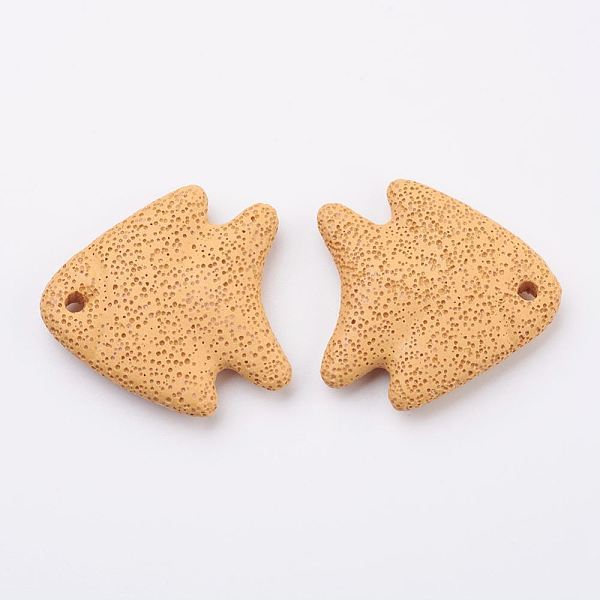 

PandaHall Natural Lava Rock Big Pendants, Fish, Dyed, Orange, 54~56x52~53x10~11mm, Hole: 4mm Lava Rock Fish Orange