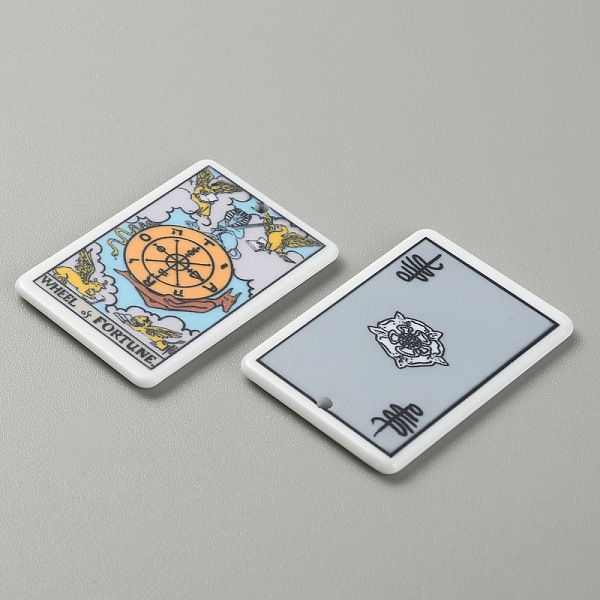 

PandaHall Printed Acrylic Pendants, Rectangle with Tarot Pattern, The Wheel of Fortune X, 35x26x2mm, Hole: 1.8mm Acrylic Rectangle Blue