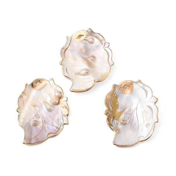 

PandaHall Electroplate Shell Pearl Big Pendants, Leaf Charms, Seashell Color, 64x51x2~6mm, Hole: 2.6mm Shell Pearl Leaf