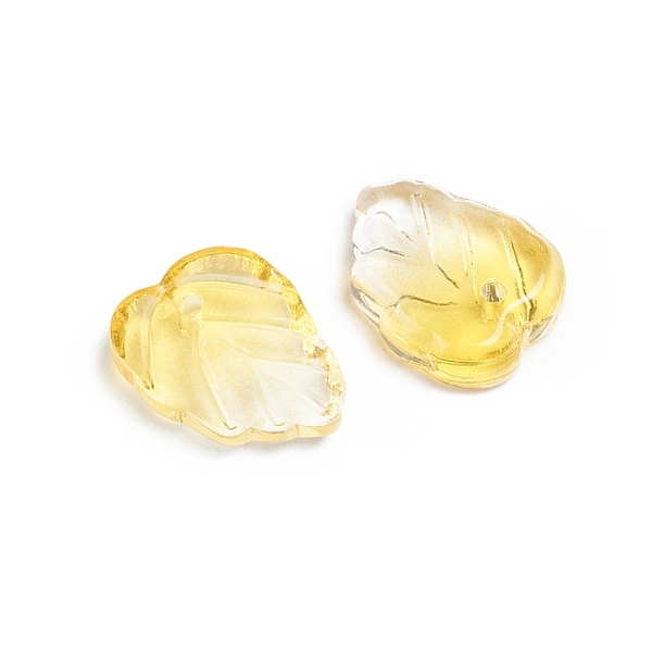 

PandaHall Two-Tone Transparent Glass Charms, Leaf, Yellow, 13.5x10.5x3.5mm, Hole: 1.2mm Glass Leaf Yellow