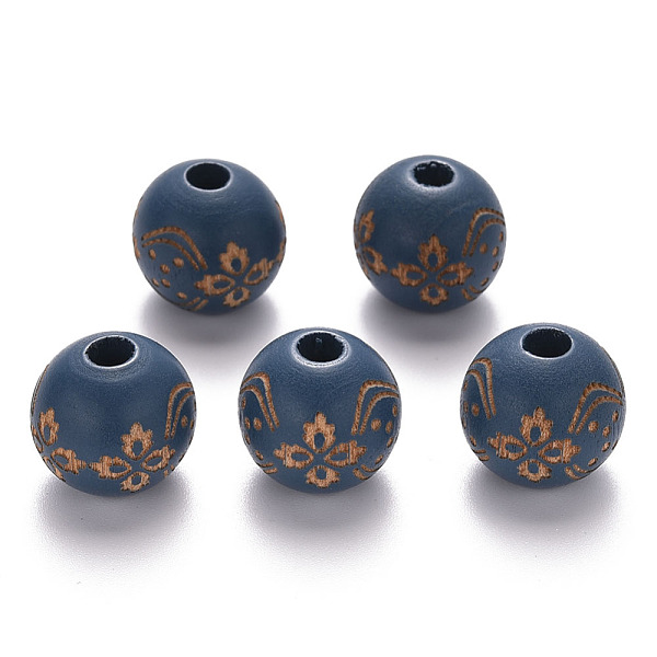 

PandaHall Painted Natural Wood Beads, Laser Engraved Pattern, Round with Flower Pattern, Steel Blue, 16x15mm, Hole: 4mm Schima Wood Round...