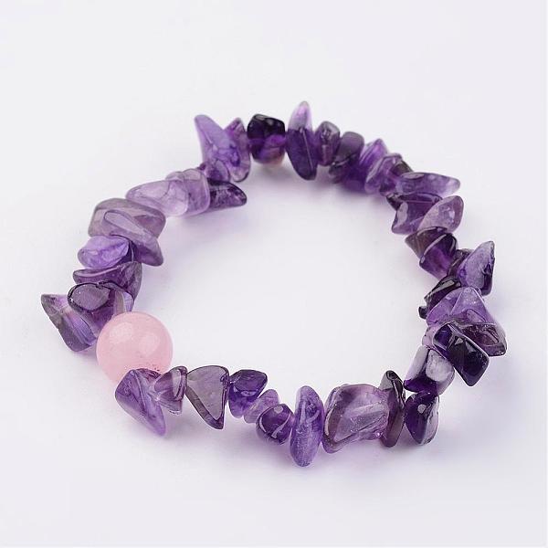 

PandaHall Natural Amethyst Stretch Bracelets, with Rose Quartz Round Bead, 1-7/8 inch(48mm) Amethyst