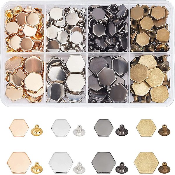 

PandaHall WADORN 120 Sets Leather Rivets Studs, 2 Sizes Double Cap Rivet Metal Studs Rivets Tubular Metal Studs Hexagon Shaped Rivets for...