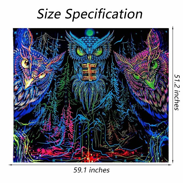 

PandaHall Black Light Owl Wall Tapestry, Line Art Forest Trippy Tapestry, for Psychedelic Neon Party Wall, Bedroom, Living Room, Colorful...