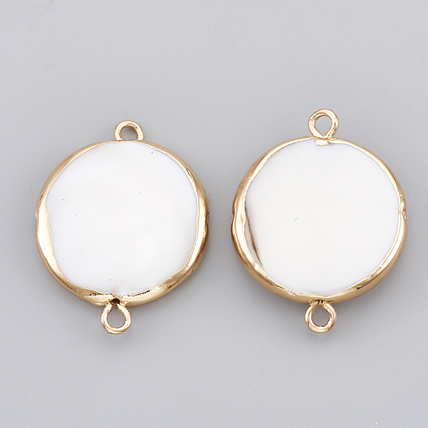

PandaHall Electroplate Freshwater Shell Links connectors, with Iron Findings, Flat Round, Golden, Seashell Color, 26x20x4mm, Hole: 1.5mm...