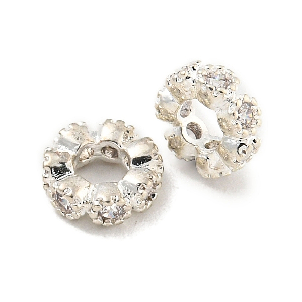 

PandaHall Brass Cubic Zirconia Spacer Beads, Long-Lasting Plated, Lead Free & Cadmium Free, Flat Round, Platinum, 6x2mm, Hole: 2.8mm..., Clear