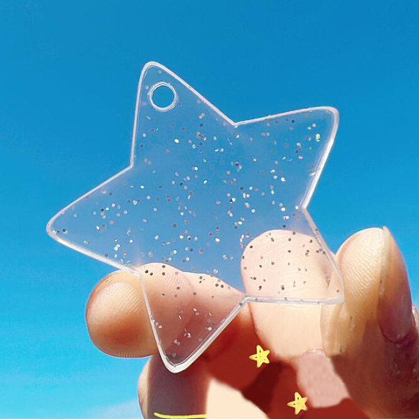 

PandaHall Transparent Acrylic Disc Pendants, with Glitter Powder, Star, Clear, 45x2~2.5mm Acrylic Star Clear