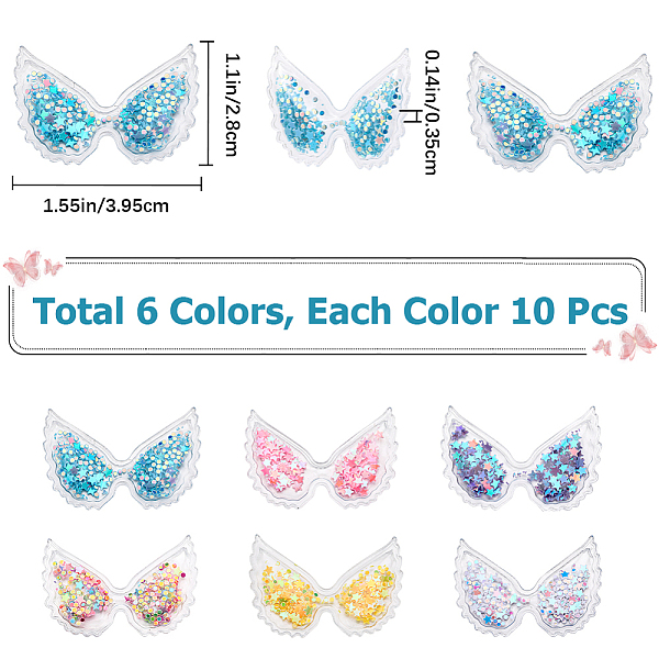 

PandaHall GORGECRAFT 60PCS 6 Colors PVC Butterfly Ornament Butterfly Wings Fabric Embossed Glitter Applique with Star Sequins Plastic DIY..., Multicolor
