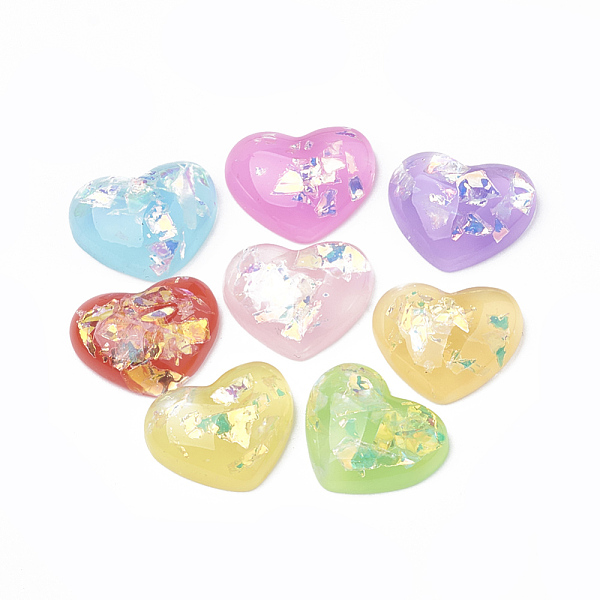 

PandaHall Resin Cabochons, with Shell Chip, Heart, Mixed Color, 13x16x5mm Resin Heart Multicolor