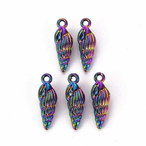 

PandaHall Alloy Pendants, Cadmium Free & Nickel Free & Lead Free, Spiral Shell, Rainbow Color, 24x8x5.5mm, Hole: 2mm Alloy Shell Shape