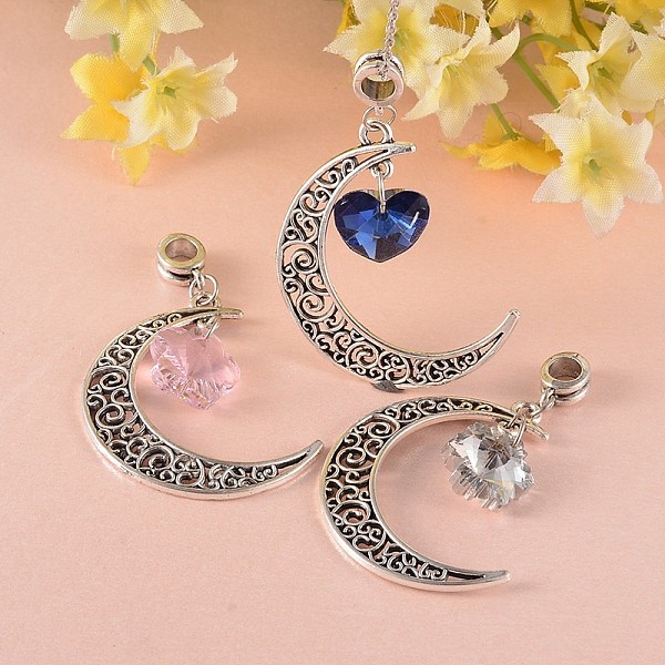 

PandaHall Tibetan Style Moon Large Hole European Big Dangle Charms, with Mixed Shape Glass Pendants, Antique Silver, Mixed Color, 51mm, Hole..., Multicolor