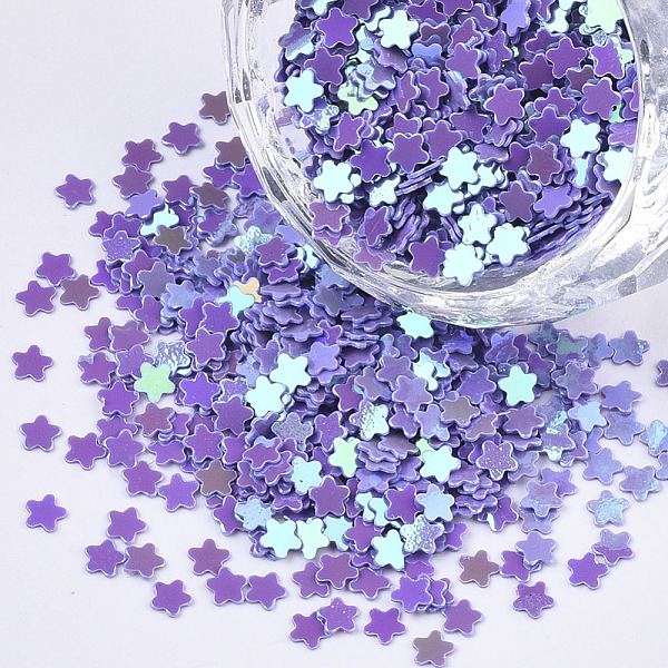 

PandaHall Ornament Accessories, PVC Plastic Paillette/Sequins Beads, AB Color Plated, Flower, Blue Violet, 3x3.1x0.4mm, about 205800pcs/490g..., Purple