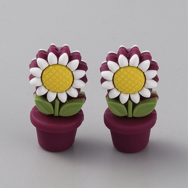 

PandaHall Sunflower Flowerpot Food Grade Eco-Friendly Silicone Beads, Chewing Beads For Teethers, DIY Nursing Necklaces Making, Purple...