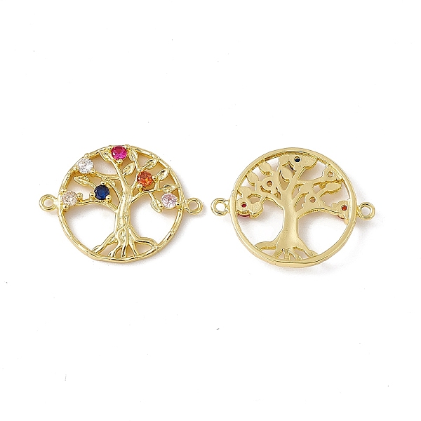 

PandaHall Brass Micro Pave Cubic Zirconia Connector Charms, Flat Round with Tree of Life Links, Real 18K Gold Plated, Colorful...