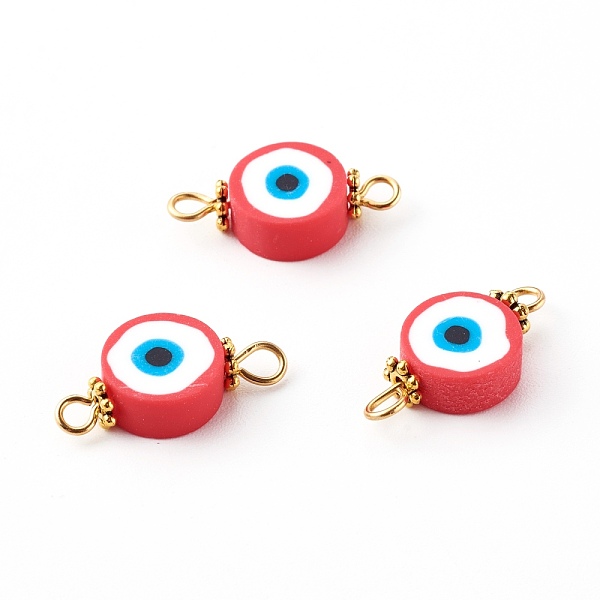 

PandaHall Flat Round with Evil Eye Polymer Clay Links Connectors, with 304 Stainless Steel Eye Pins, Alloy Daisy Spacer Beads, Golden, Red...