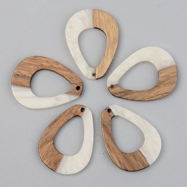 

PandaHall Opaque Resin & Walnut Wood Pendants, Teardrop, Floral White, 37.5x28x2.5mm, Hole: 2mm Resin+Wood Teardrop