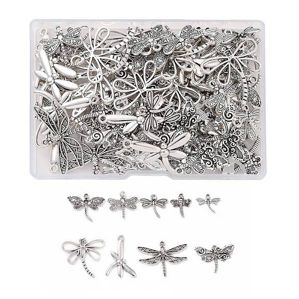 

PandaHall 90Pcs 9 Style Tibetan Style Zinc Alloy Pendants, Lead Free & Cadmium Free, Dragonfly, Antique Silver, 10pcs/style Alloy Dragonfly
