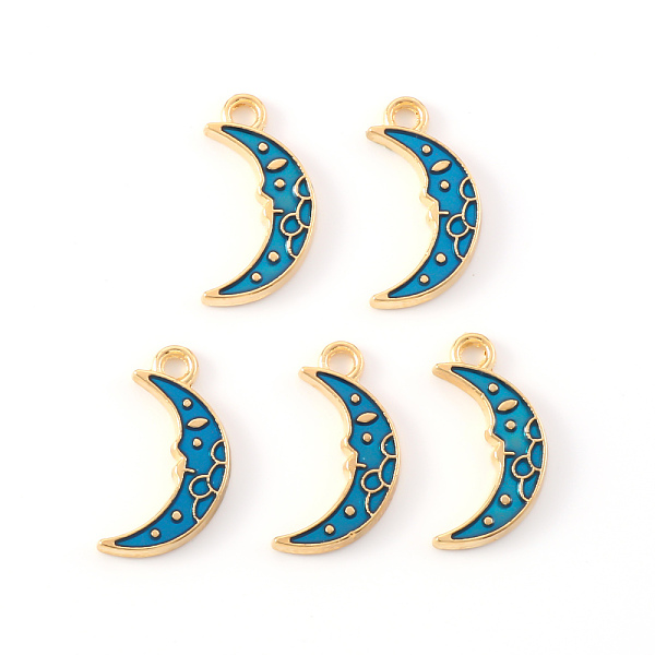 

PandaHall Alloy Enamel Pendants, Moon, Light Gold, Steel Blue, 17x9x1.5mm, Hole: 1.6mm Alloy+Enamel Moon