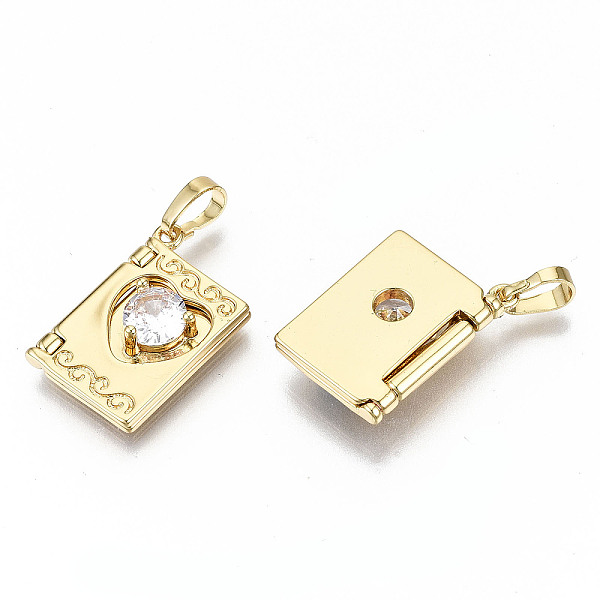 

PandaHall Brass Micro Pave Clear Cubic Zirconia Pendants for Teachers' Day, Nickel Free, Book, Real 16K Gold Plated, 20x13x4mm, Hole...