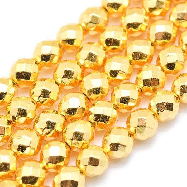 

PandaHall Electroplate Non-magnetic Synthetic Hematite Beads Strands, Grade AAA, Long-Lasting Plated, Faceted, Round, Golden Plated, 6mm...